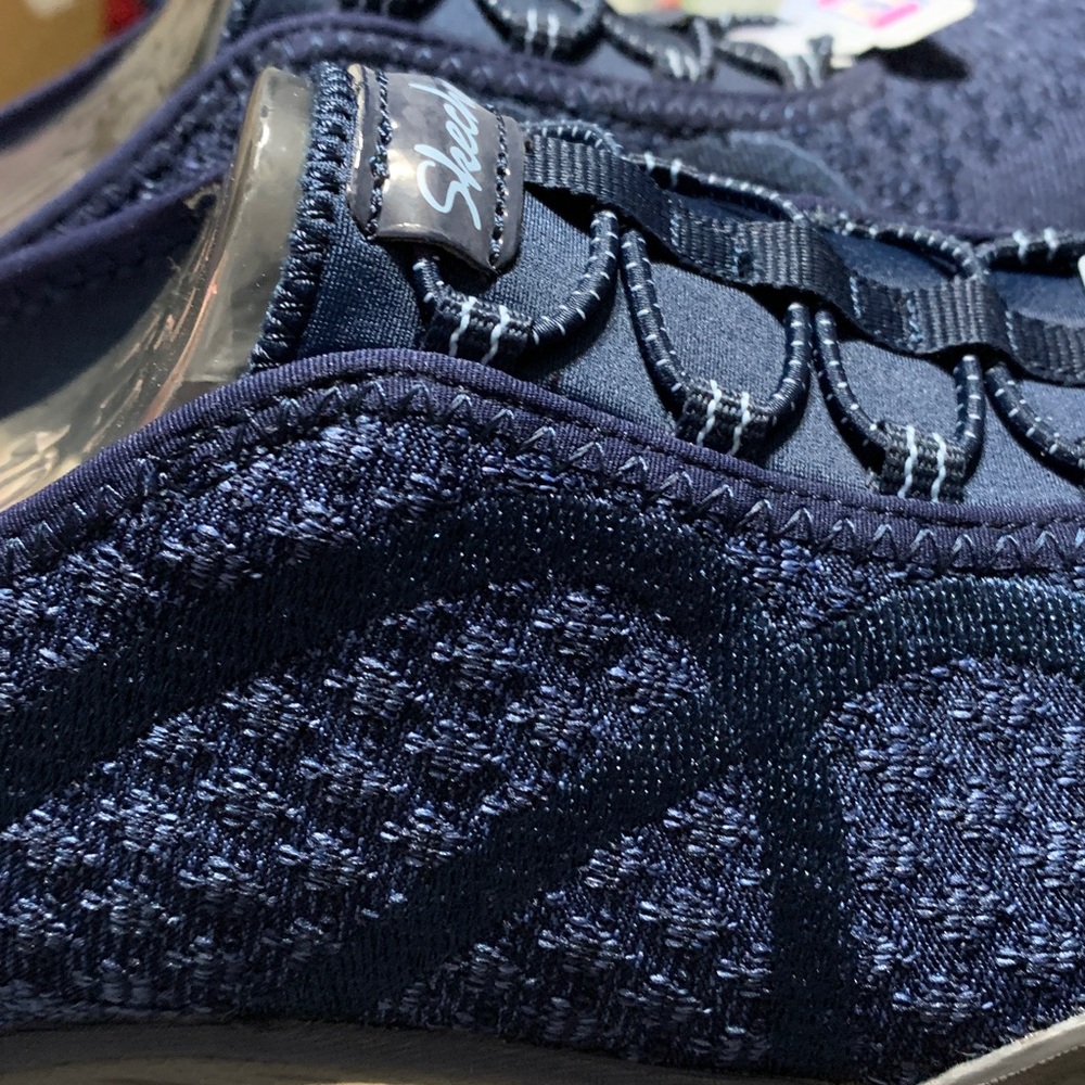 Skechers - Navy Knit Slip-On Sneakers. Wide Fit (10) - Picture 12 of 14
